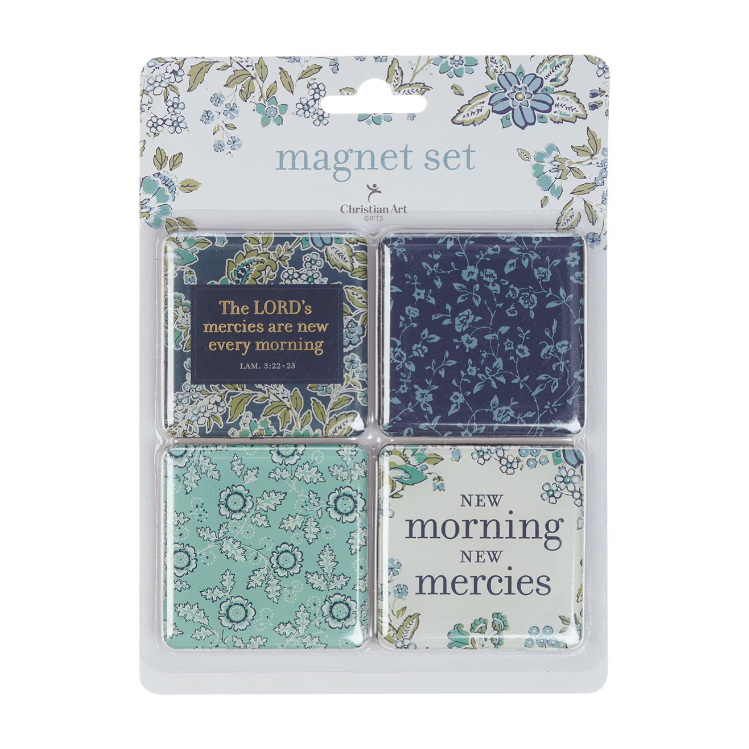 Morning Mercies Blue and Green Floral Magnet Set