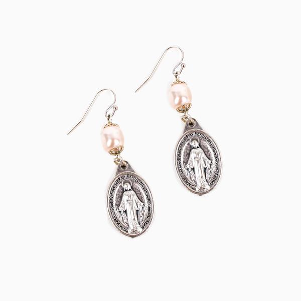 MSMH Miraculous Mary Pearl Earrings-40036SL