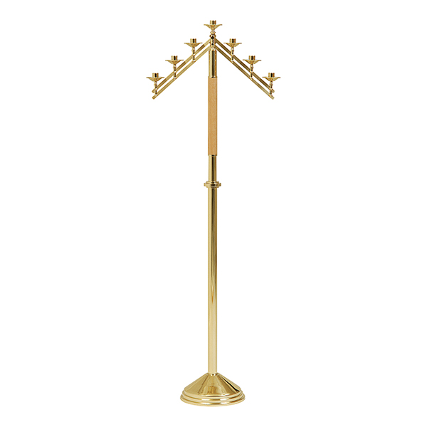 K Brand Oak & Brass Floor Candelabra: 3, 5, or 7-Light (K756)