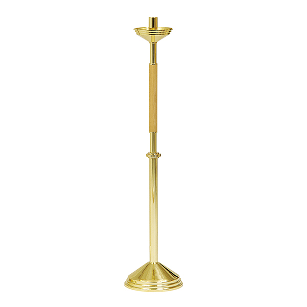 K Brand Oak & Brass Processional Candlestick 1-1/2" Socket (K758)