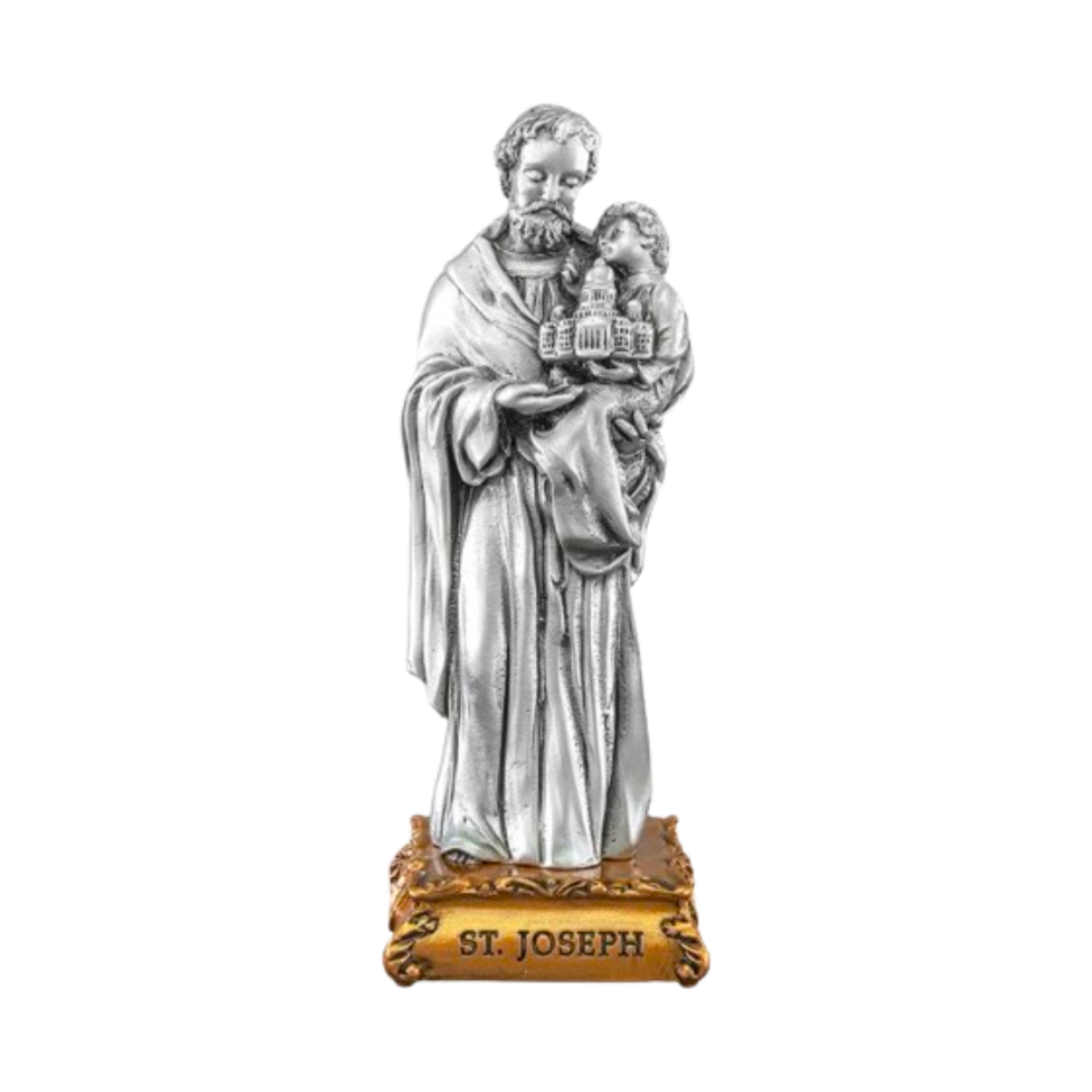 Pewter Statue St. Joseph with Child Jesus, 4.5"
