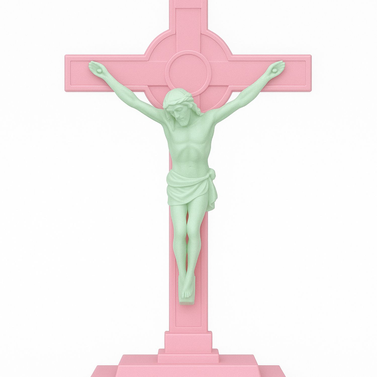 Pink and White 6" Plastic Crucifix with Base