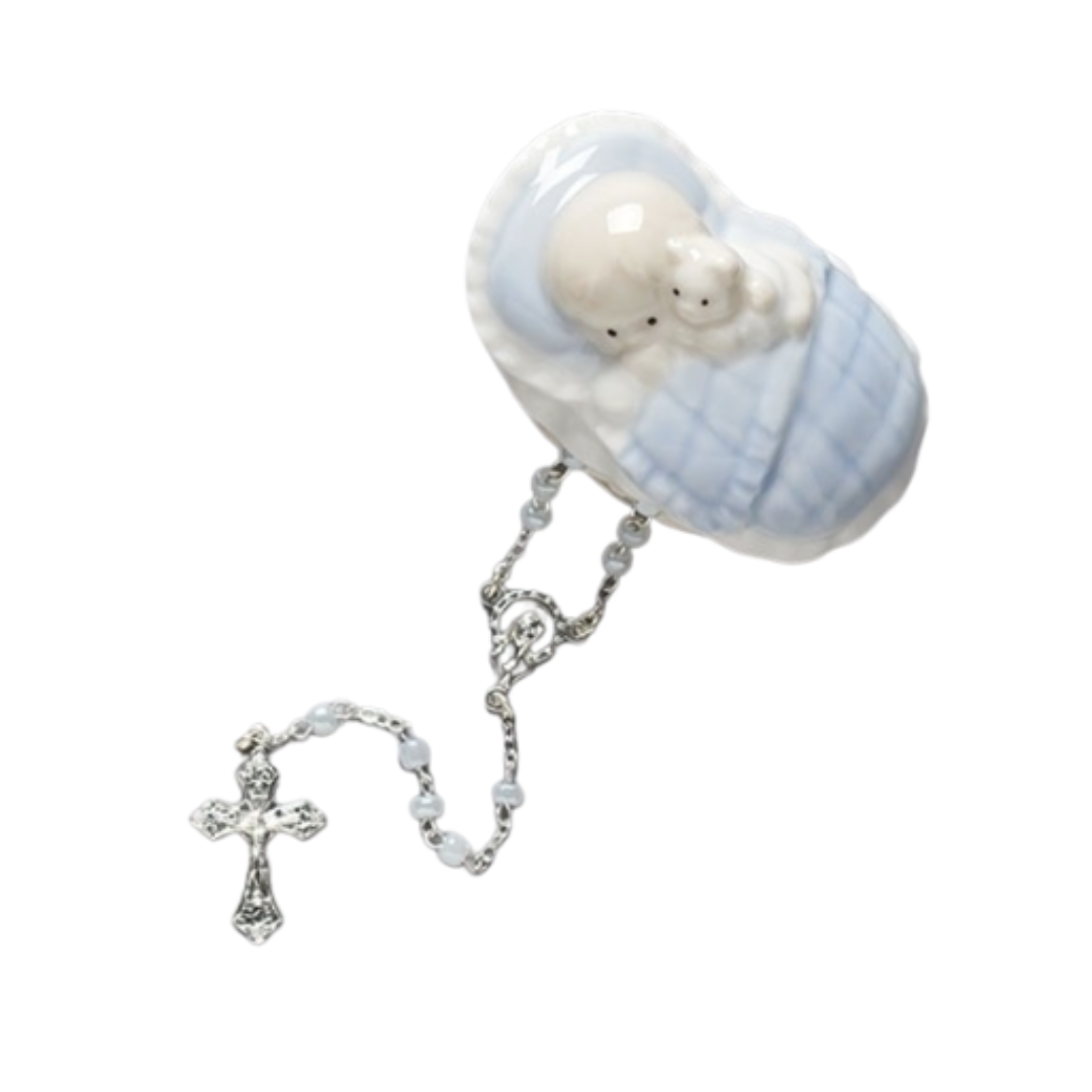 Boy Porcelain Keepsake Box with Rosary by Roman Inc.