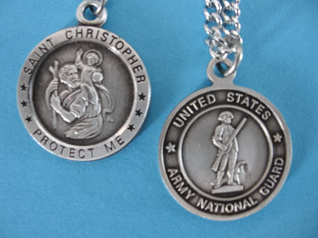 St. Chris U.S. Army Nat'l Guard Sterling Medal, 24" S Chain, S-9106-24S