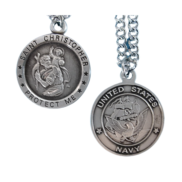 St. Chris U.S. Navy Sterling Silver Medal, 24" S Chain, S-9103-24S