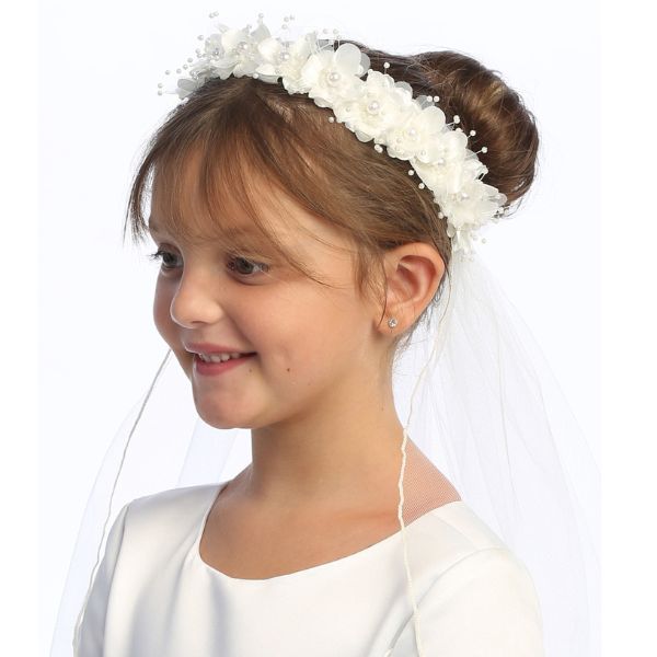 Communion 30" Veil + Flowers + Pearl Accents