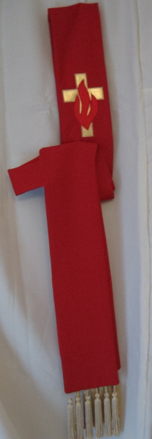 Red Holy Spirit Deacon Stole with Tassels, Theological Threads, #T85092A-T