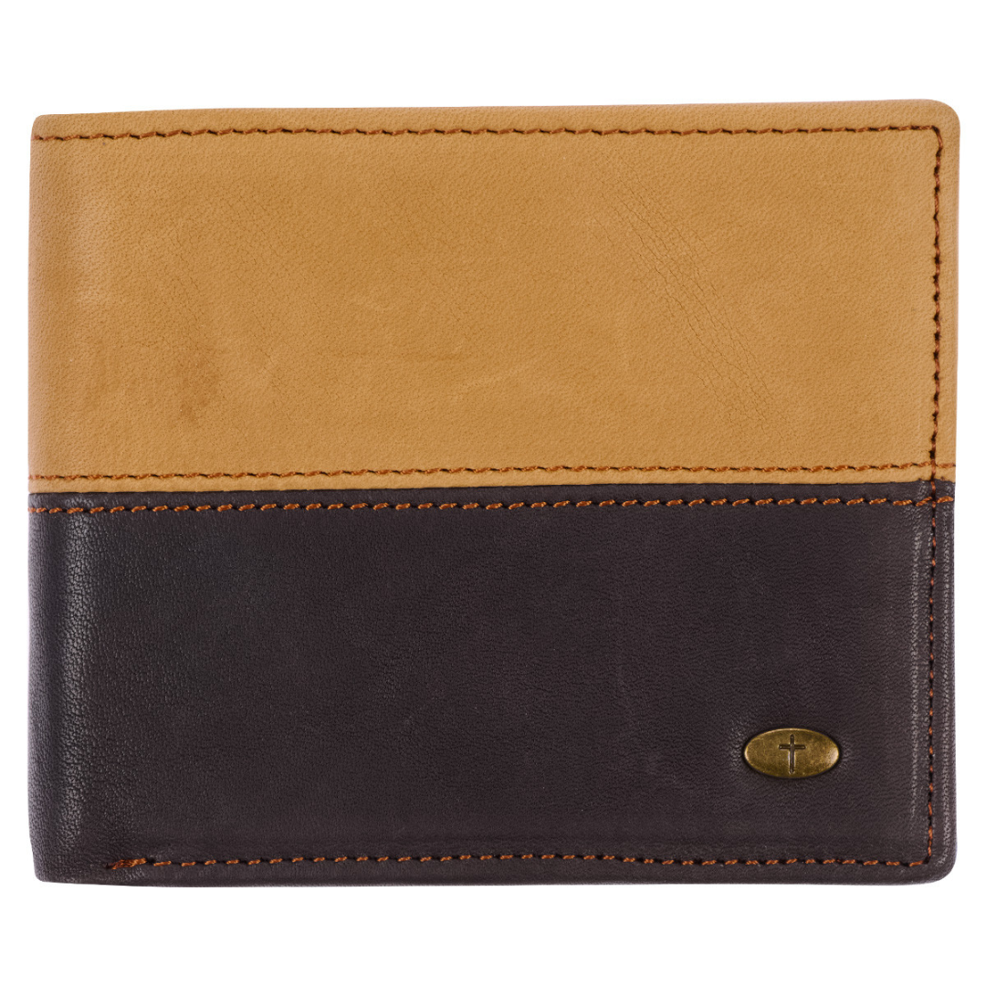 Two-Tone Leather Wallet with Cross Badge