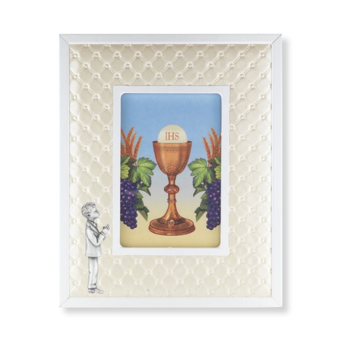 First Communion 4x6 White Leatherette Frame (Boy)