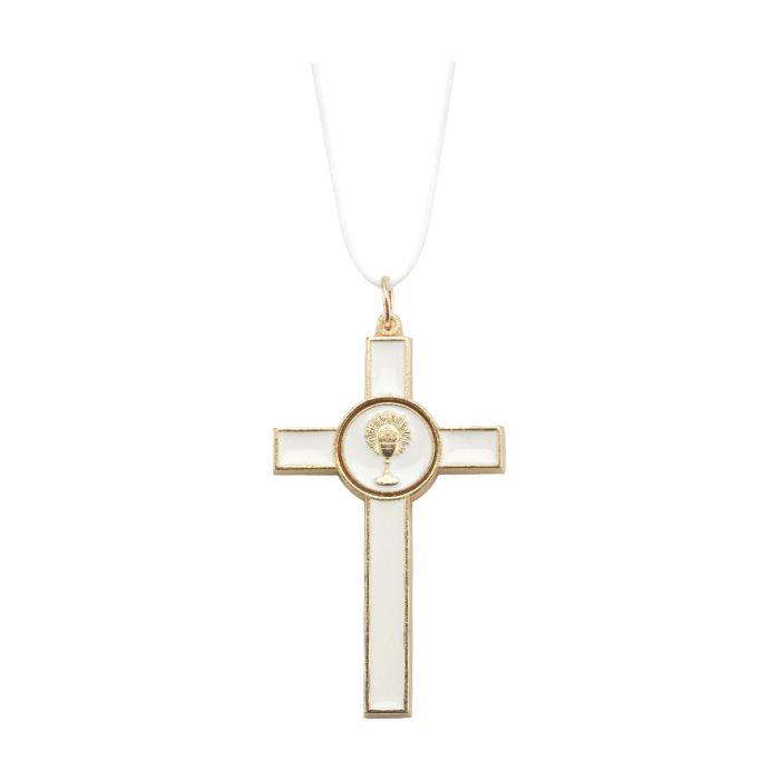 Communion 3" White Epoxied Gold Cross