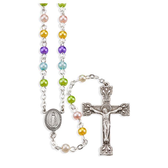 4mm Multi Color Imitation Pearl 17" Rosary (12-254MC)
